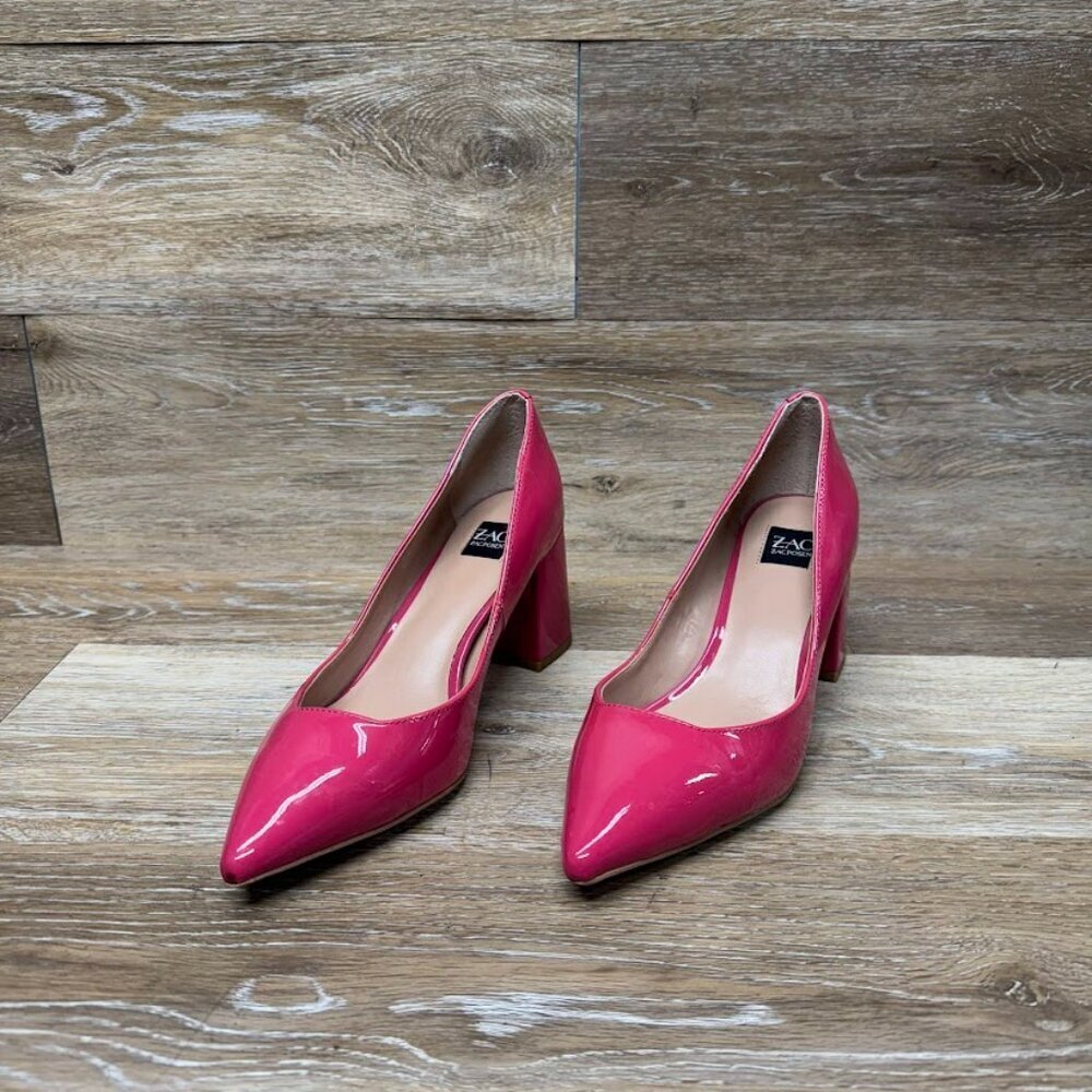 Zac Posen Arlene Pink Patent Leather Chunky Heel Pumps Women's Size 7